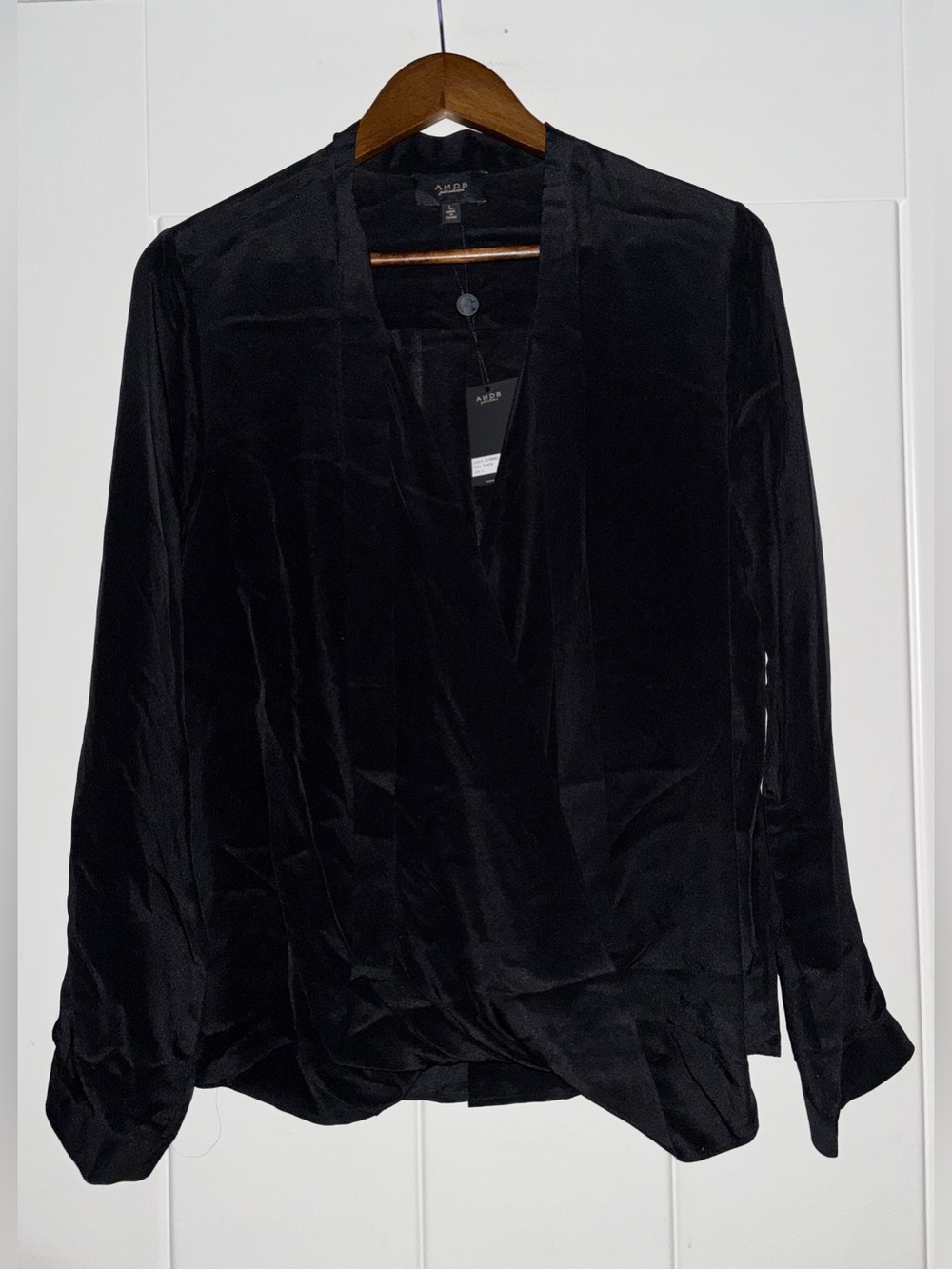 ANDB Gold Collection Silk Keyhole‎ Self-Tie Blouse Women L NEW Classic Elegant